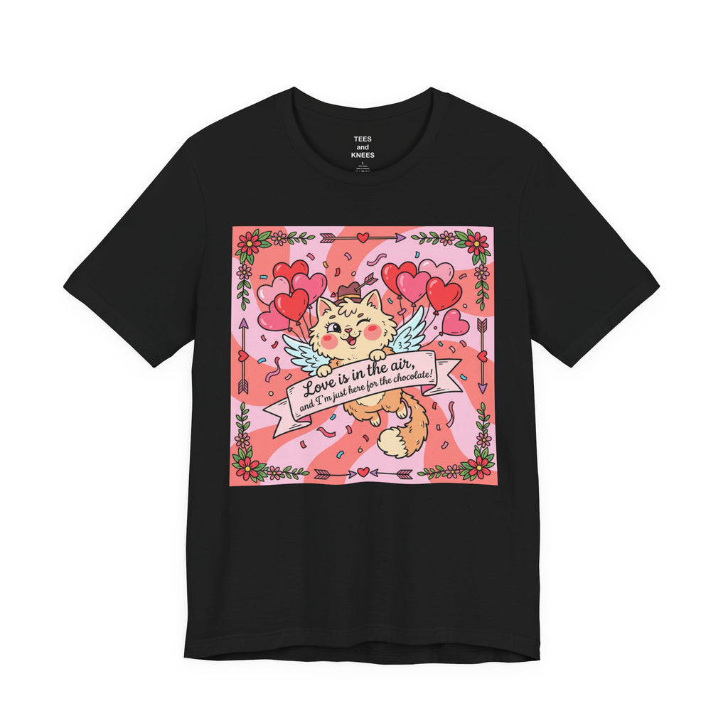 Valentine Cat Tee — "Love is in the Air" Cute Heart Kitty Graphic T-Shirt