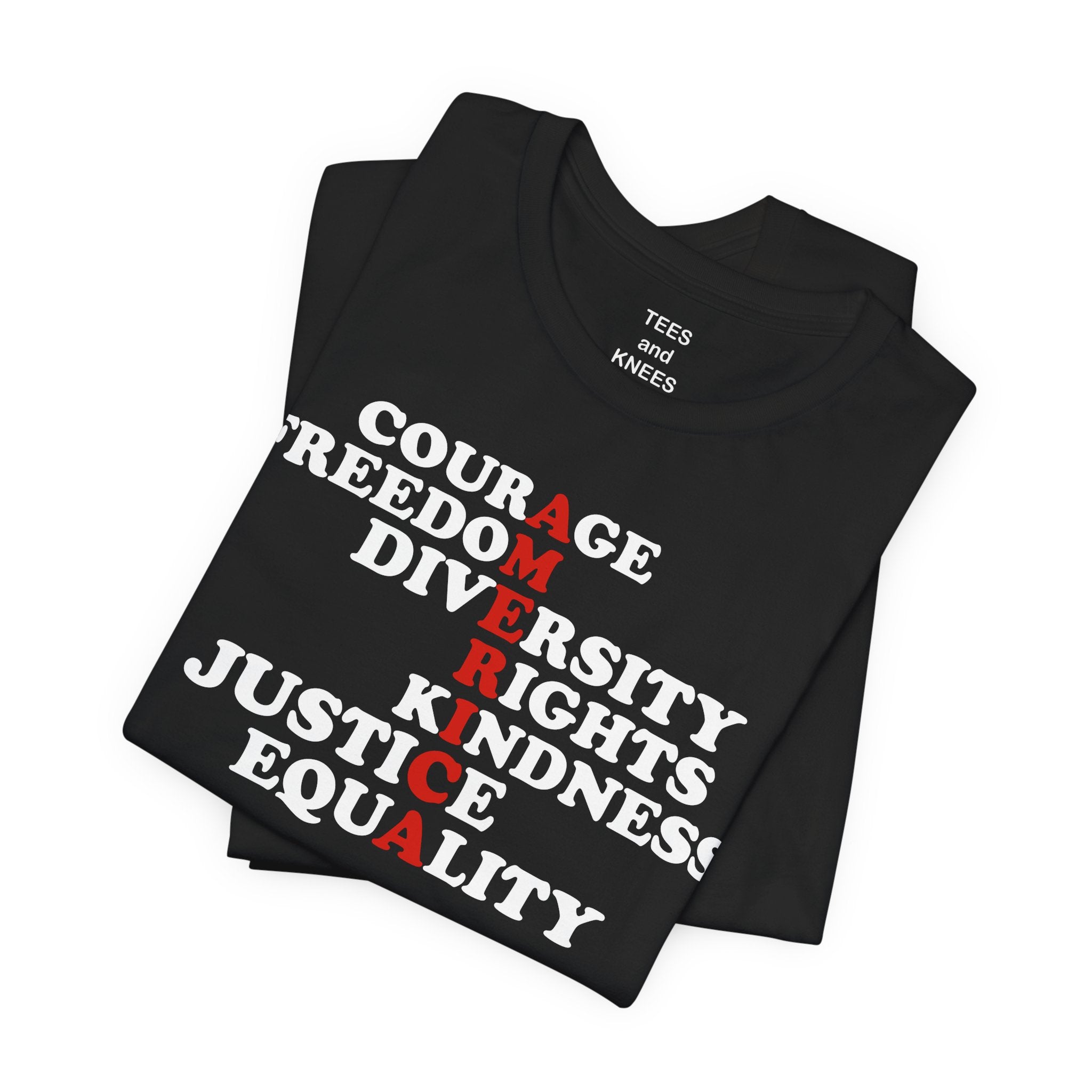 Vertical AMERICA text T-Shirt | Patriotic USA lettering tee