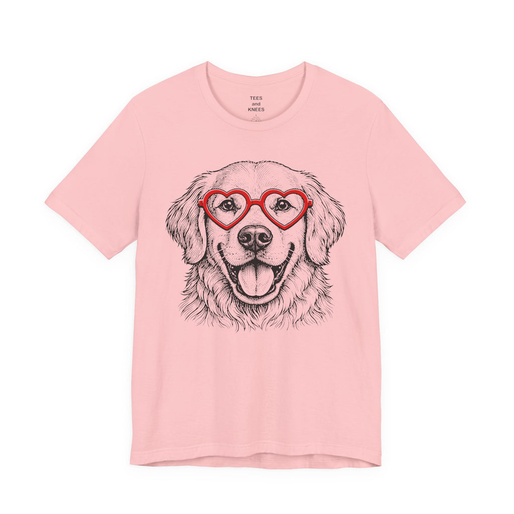 Golden Retriever with Heart Sunglasses T-Shirt | Dog Portrait Tee