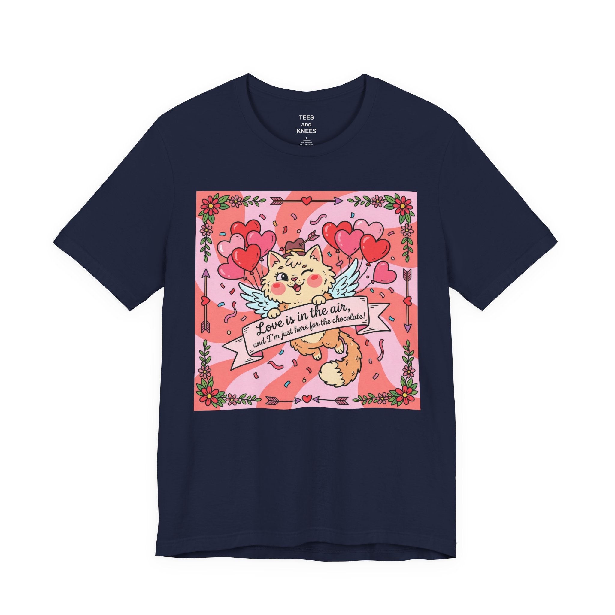 Valentine Cat Tee — "Love is in the Air" Cute Heart Kitty Graphic T-Shirt