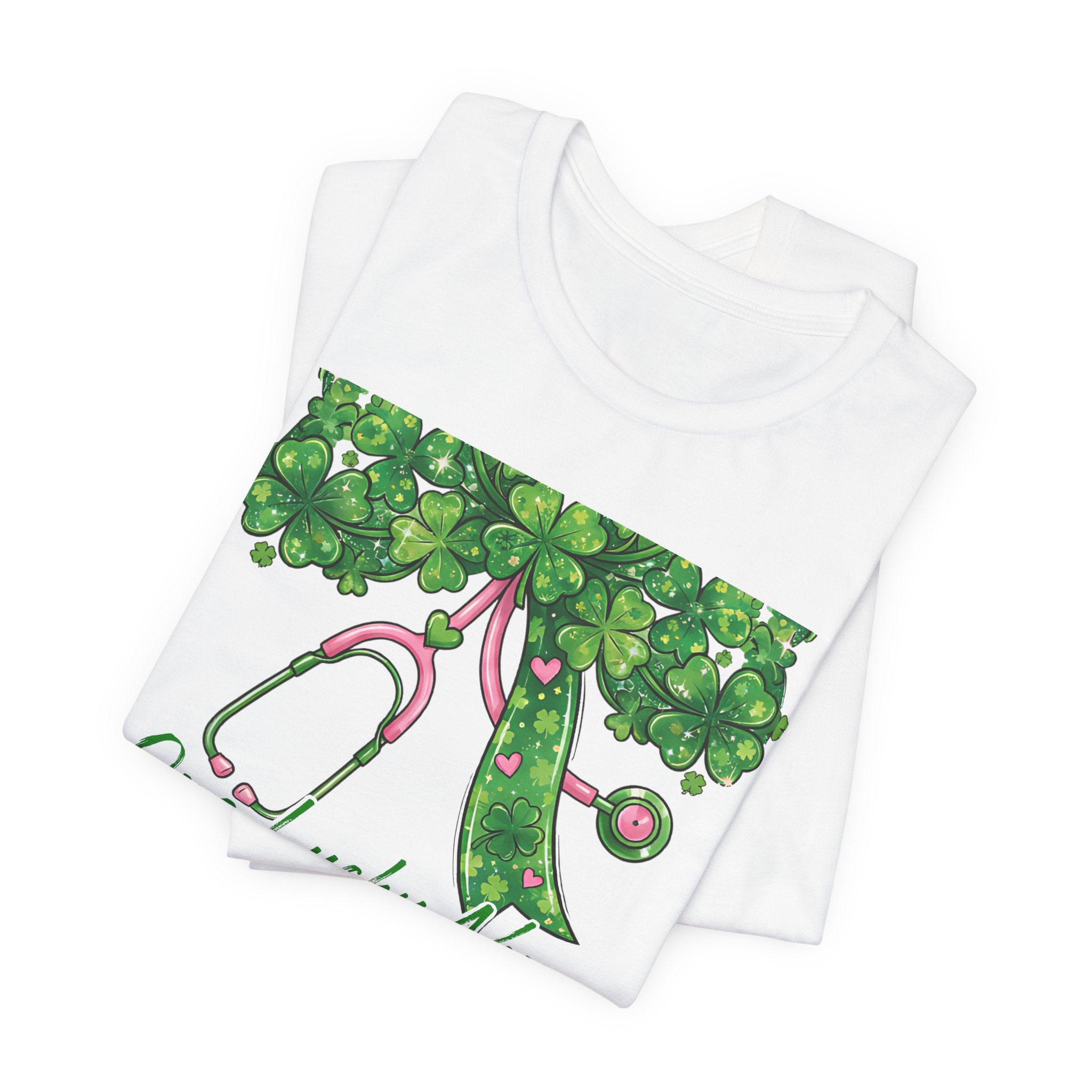 Lucky Clover Script T-Shirt | Green Shamrock Checkerboard St. Patrick's Tee