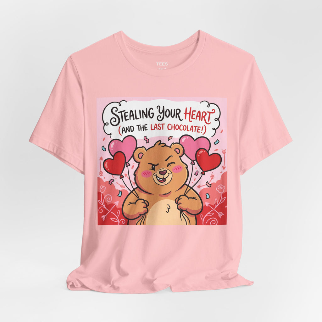 Valentine Bear Tee — "Stealing Your Heart (And The Last Chocolate)" Cute Graphic T-Shirt