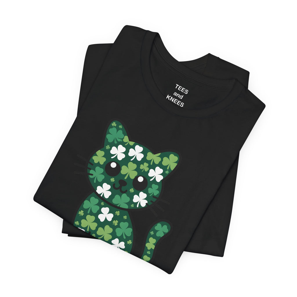 Clover Pattern Cute Cat T-Shirt | St. Patrick's Day Shamrock Kitty