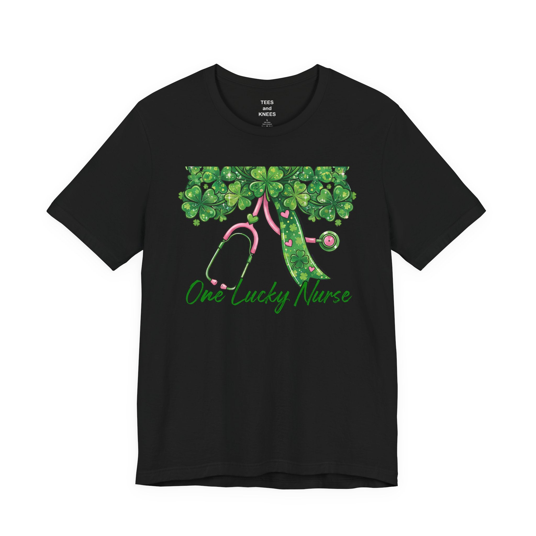 Lucky Clover Script T-Shirt | Green Shamrock Checkerboard St. Patrick's Tee