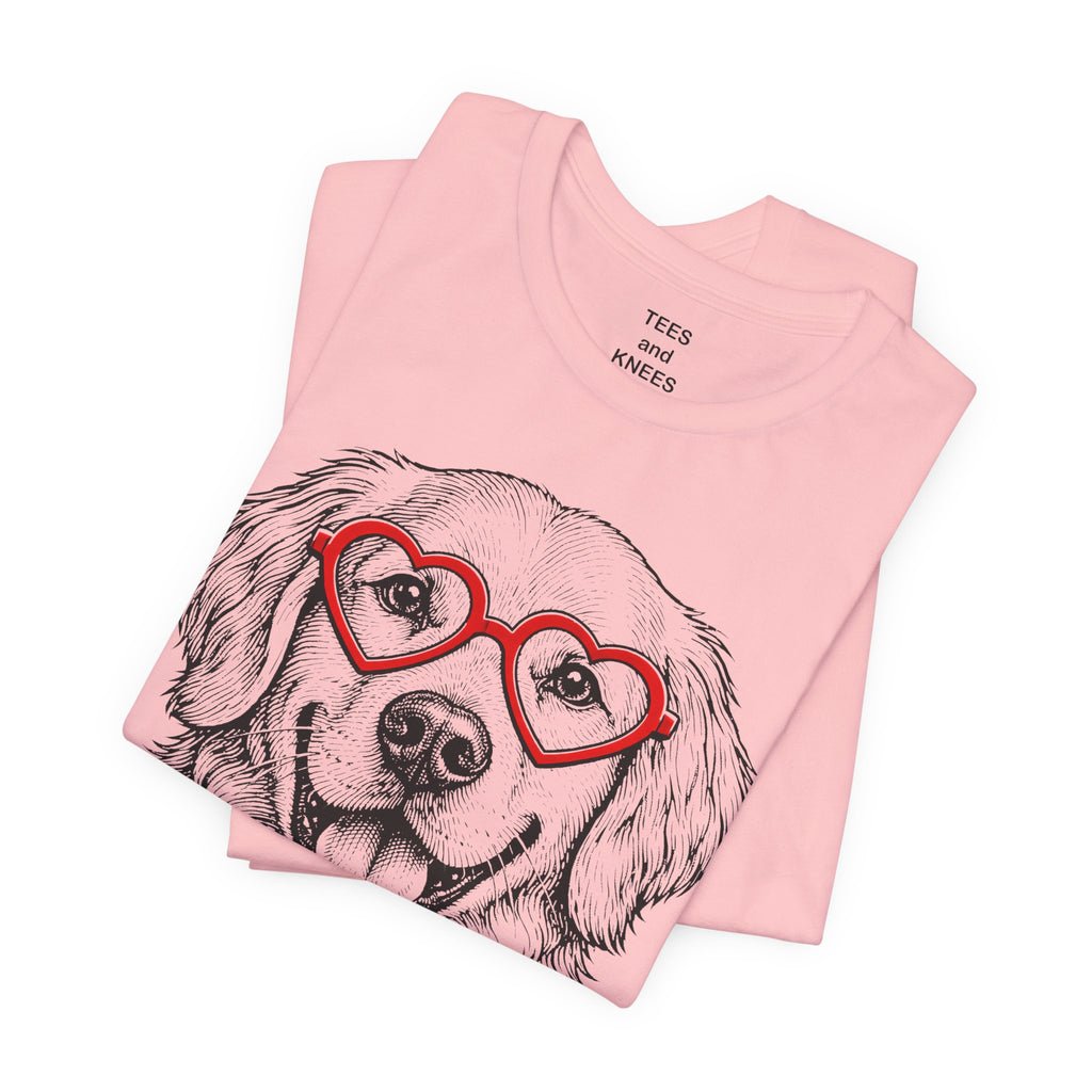 Golden Retriever with Heart Sunglasses T-Shirt | Dog Portrait Tee