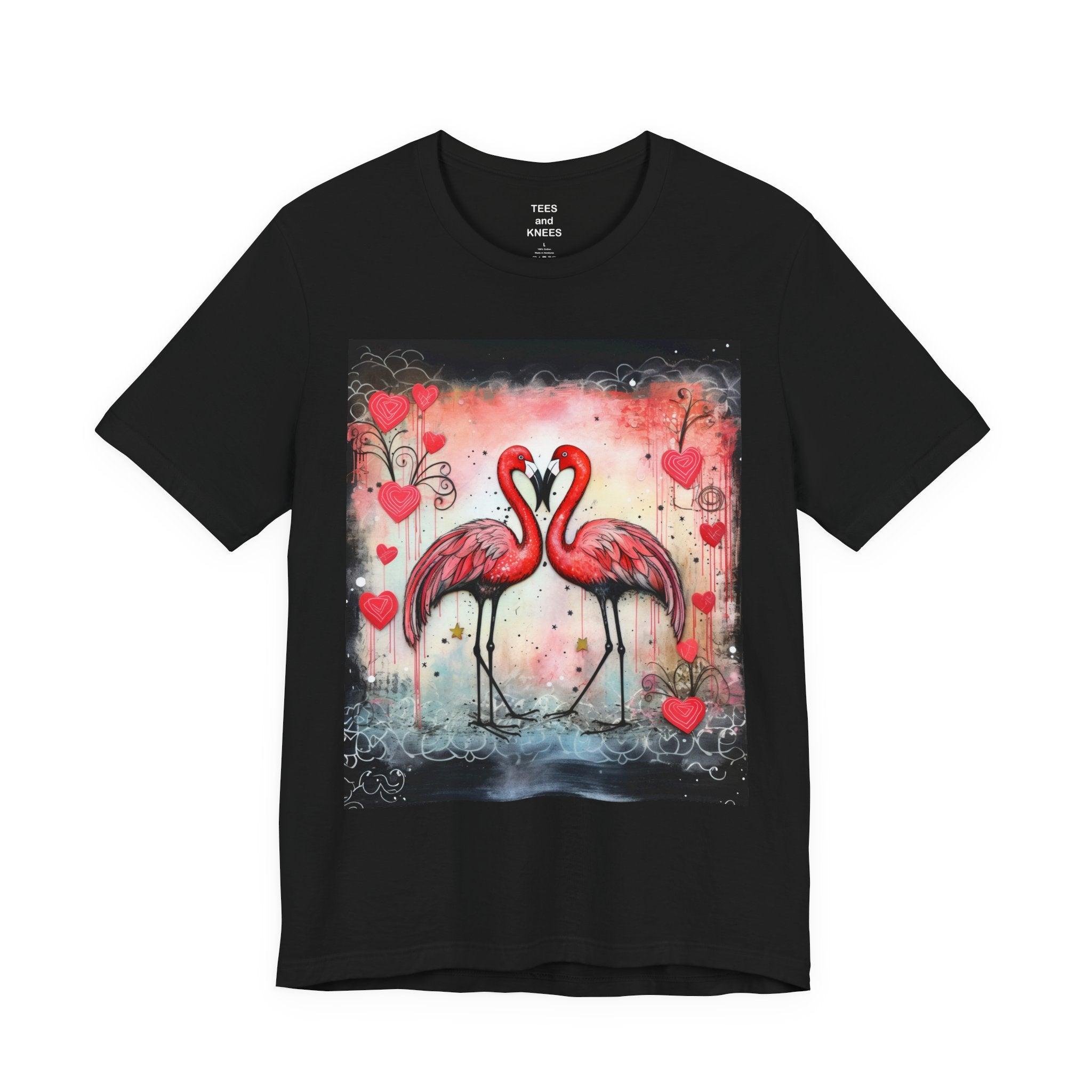 Flamingo Love T-Shirt | Two Flamingoes Heart Valentine's Day Artistic Grunge Tee