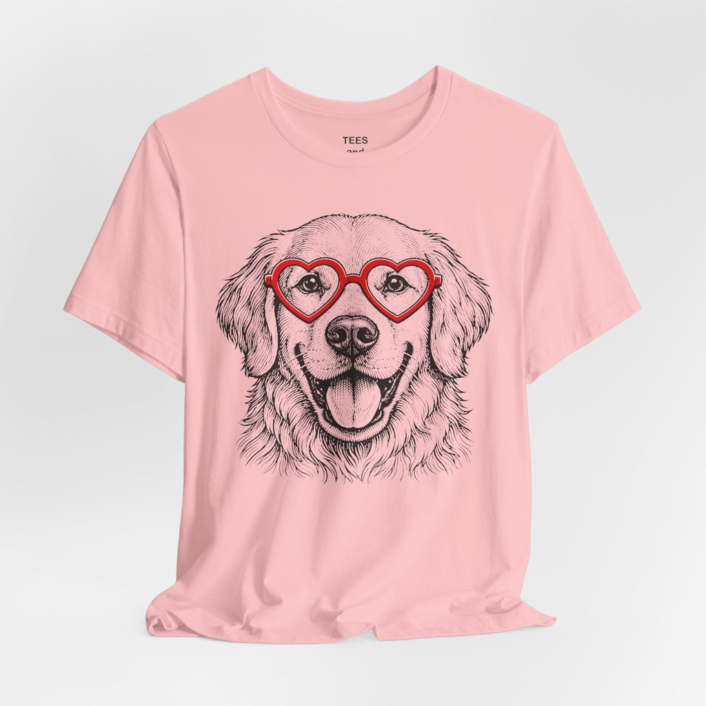 Golden Retriever with Heart Sunglasses T-Shirt | Dog Portrait Tee
